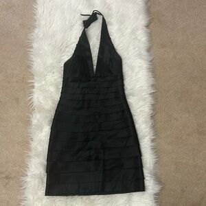 BCBG Mini satin formal halter dress size 2 black wedding cocktail dress
